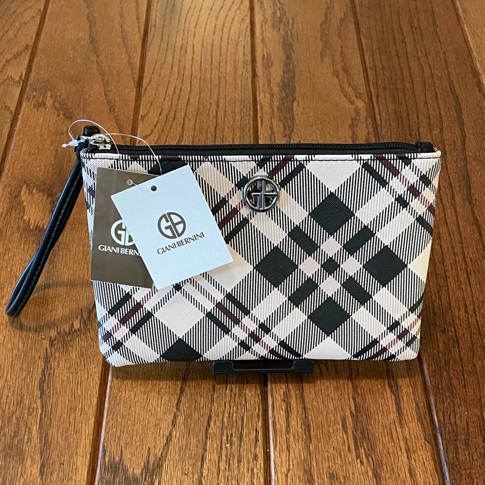 Giani Bernini Saffiano Plaid Wristlet - Tan with a pink hue color